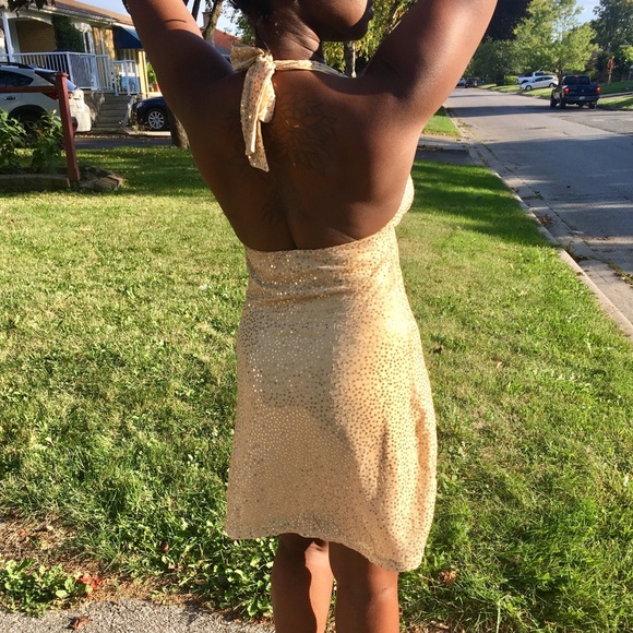Gold Sequined Halter Dress - Picture 3 of 5